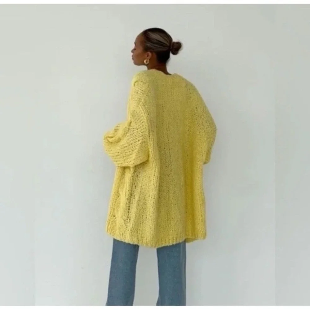 Rumored Aspen Open Knit Cardigan Butter Yellow Cable‎ S/M Boho Artsy Chunky Twee - Picture 2 of 10